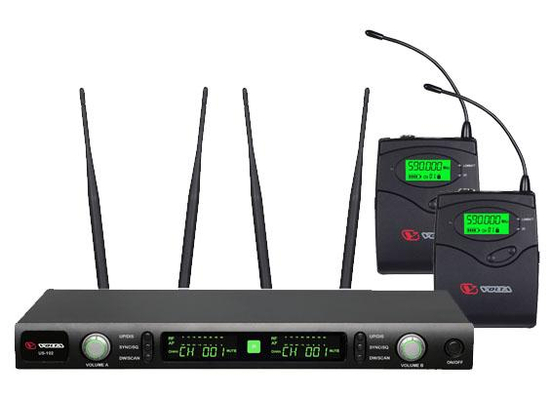 VOLTA US-102H (572-611MHz) -Вокальная радиосистема с 2 головными микрофонами с 2 петличными микрофонами - Звуковое и световое оборудование, музыкальные инструменты.